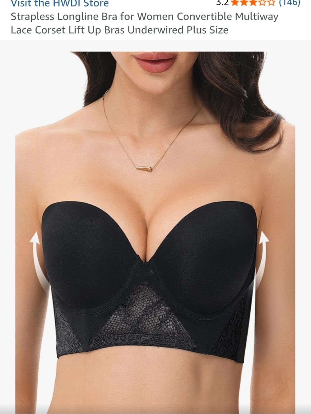 HWDI Strapless Longline Liftup Bra Convertible Multiway Lace Corset 34D